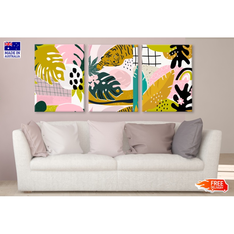 3 Set of Graffiti Art Leopard High Quality print 100% Australian made wall Canvas ready to hang