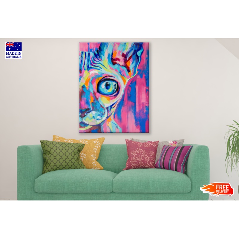 Abstract Cat Face Colourful Oil Painting Print 100% Australian Made