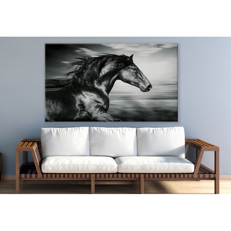 Black Horse Running Portrait Print 100% Australian Made