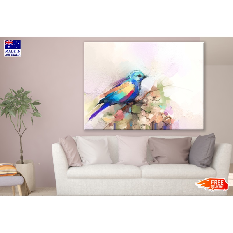 Blue Bird On A Branch Watercolor Painting Print 100% Australian Made