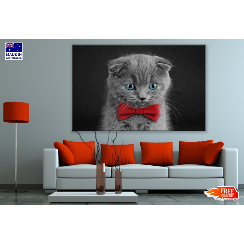 Blue Eye Cute Kitten Wearing a Red Bow Print 100% Australian Made