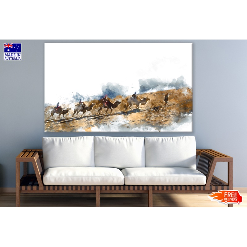 Camels & People Walking Across The Desert Print 100% Australian Made
