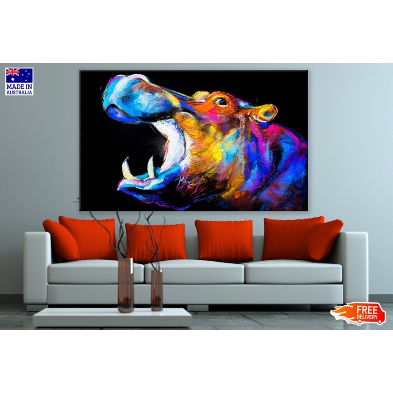 Coloured Hippopotamus Portrait Drawing Print 100% Australian Made