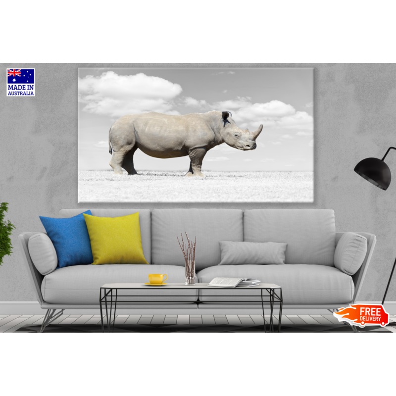 Rhinoceros on Black & White Background Print 100% Australian Made