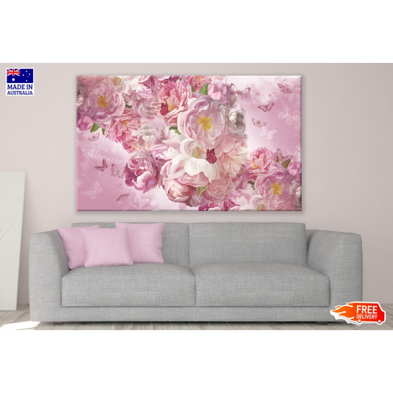 Rose Floral Design With Butterflies Print 100% Australian Made