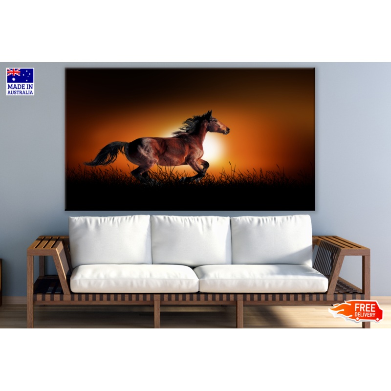 Running Horse Sunset Background Print 100% Australian Made