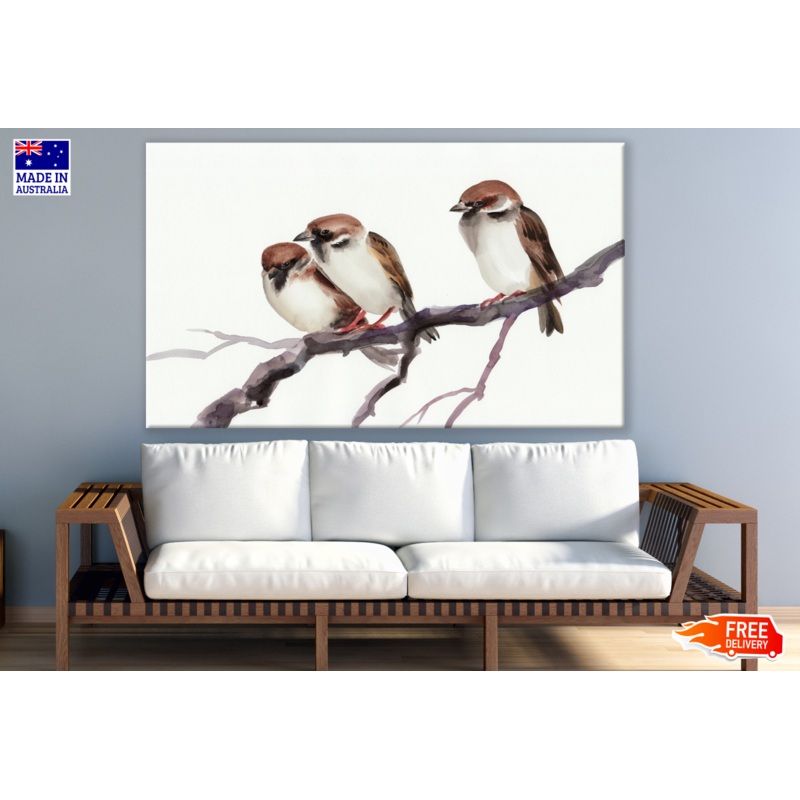 Small Birds Sitting On a Branch Painting Print 100% Australian Made