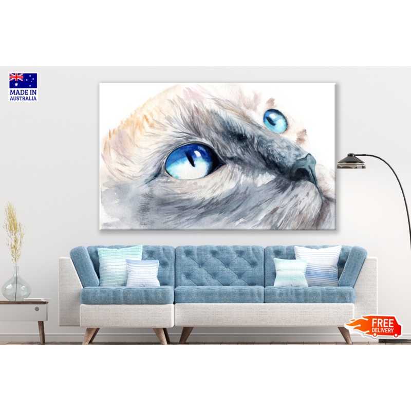 Sphynx Cat Portrait Blue eyes Painting Print 100% Australian Made