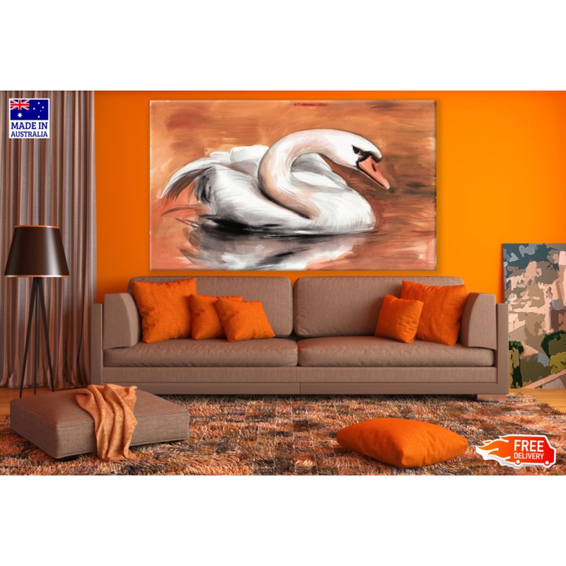 Swan In Water Painting Print 100% Australian Made