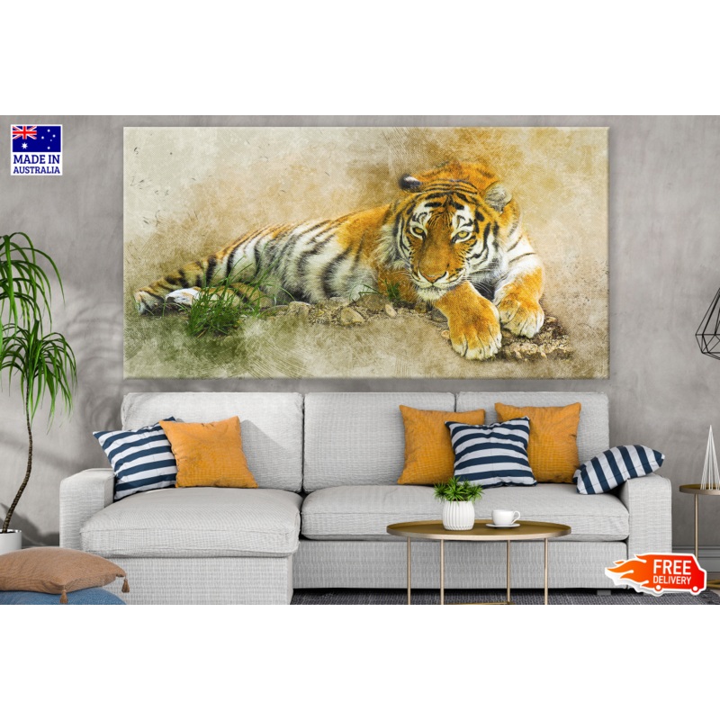 Tiger Laying on Ground Painting Print 100% Australian Made