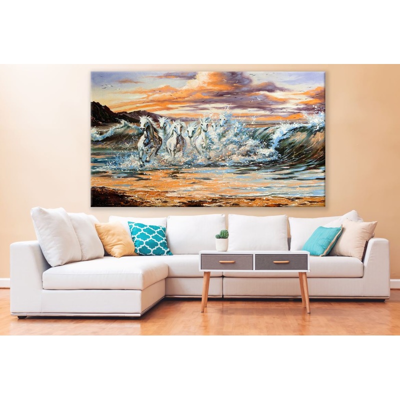 White Horses Running on Water Painting Print 100% Australian Made