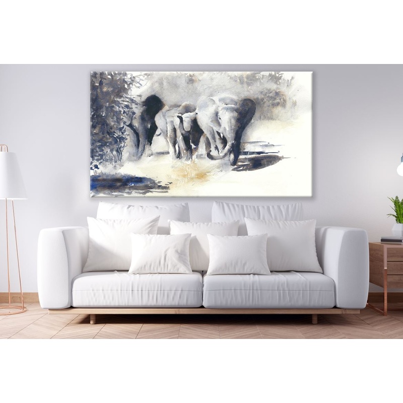 Wild Elephants Running Painting Print 100% Australian Made