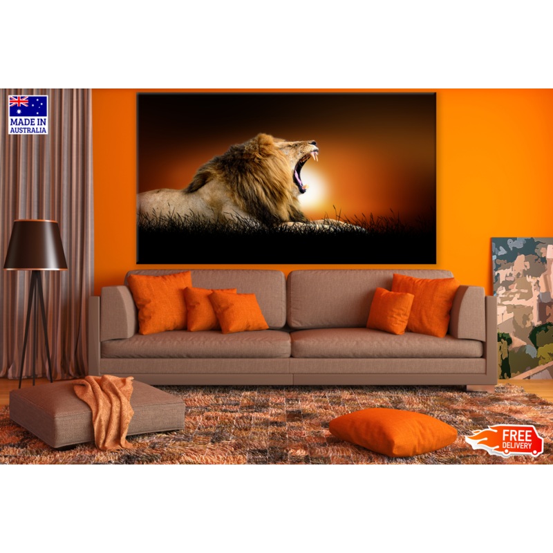 Yawning Lion in Sunset Background Print 100% Australian Made