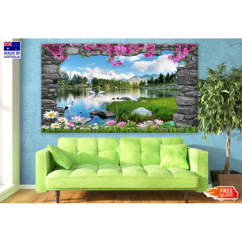 Beautiful Lake Full of Birds Mountain View Photograph Print 100% Australian Made