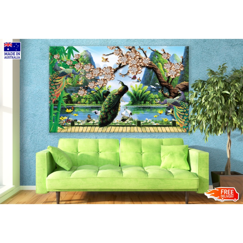 Birds and Mountain with Trees 3D Art Print 100% Australian Made