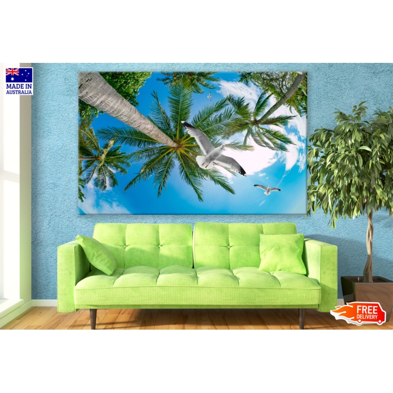 Coconut Trees & Birds Flying Photograph Print 100% Australian Made