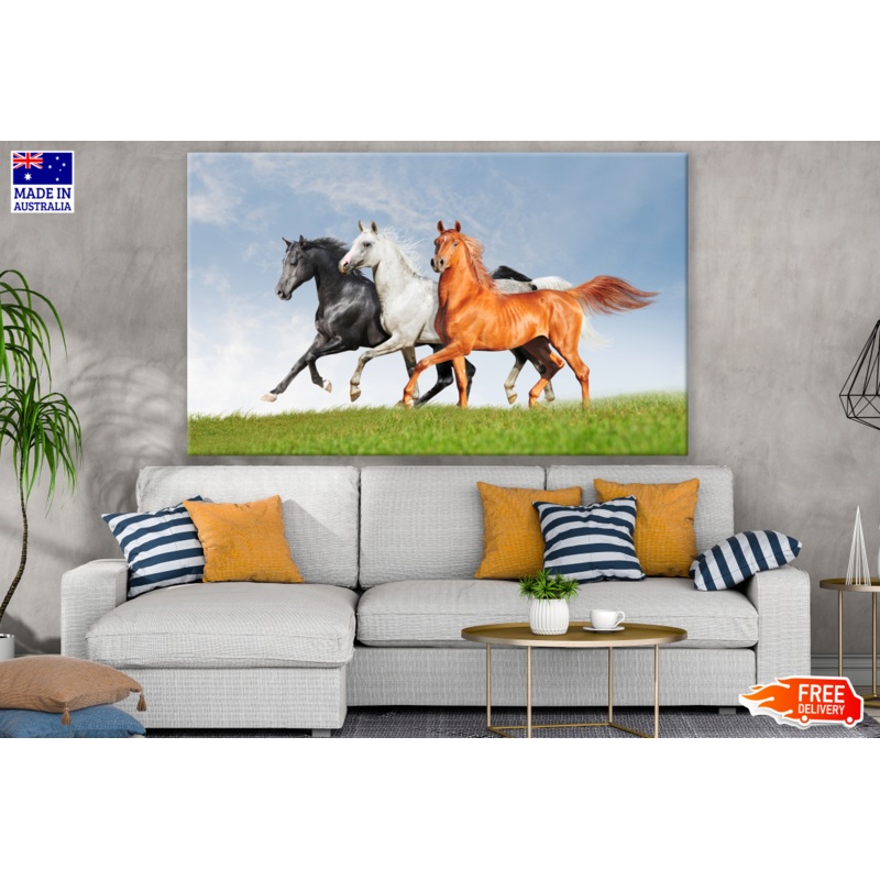 Three Horses Running on Meadow Print 100% Australian Made