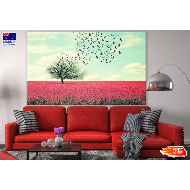 Tree & Birds in a Flower Field Print 100% Australian Made