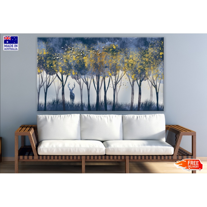 Trees Raw & Deer Painting Print 100% Australian Made