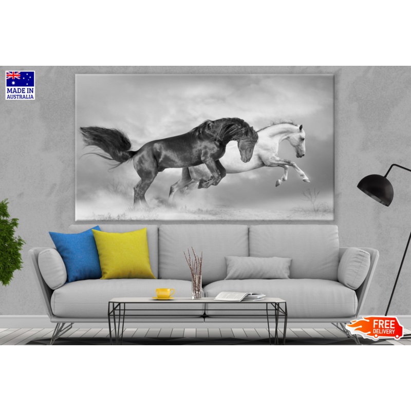 Two Horses Running B&W Photograph Print 100% Australian Made