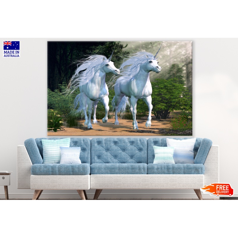 Unicorn Horse Couple Running Painting Print 100% Australian Made