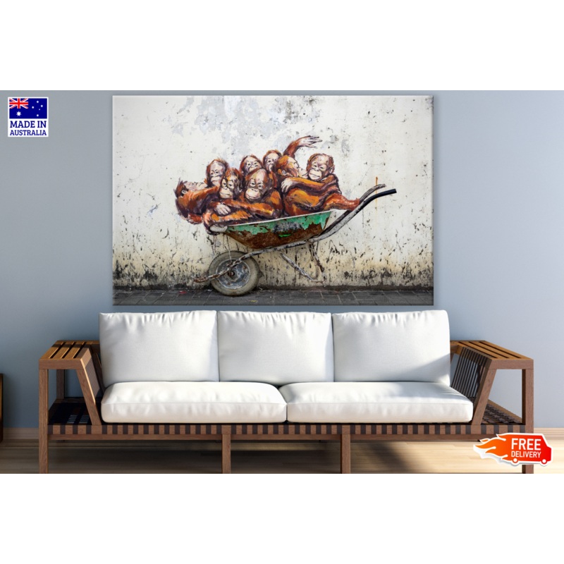 Wheel Barrow Near Monkey Painting Print 100% Australian Made