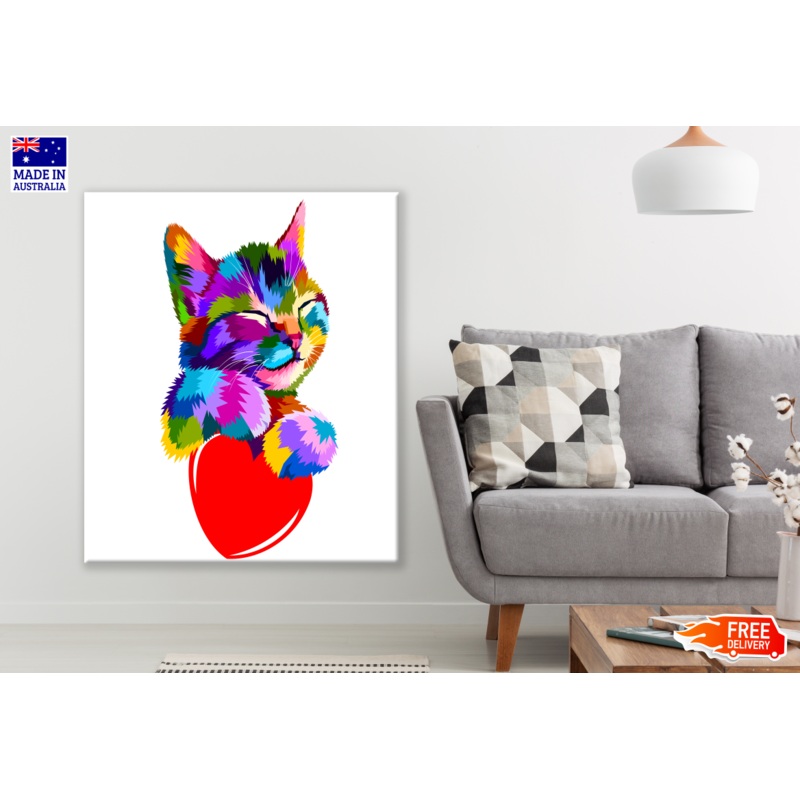 Abstract Colourful Cat with Heart Painting Print 100% Australian Made
