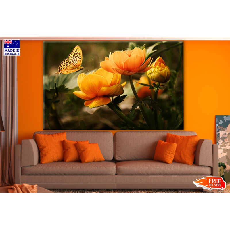Beautiful Yellow Black Butterfly & Flowers Photograph Print 100% Australian Made