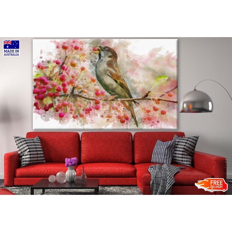 Bird On A Fruit Tree Painting Print 100% Australian Made