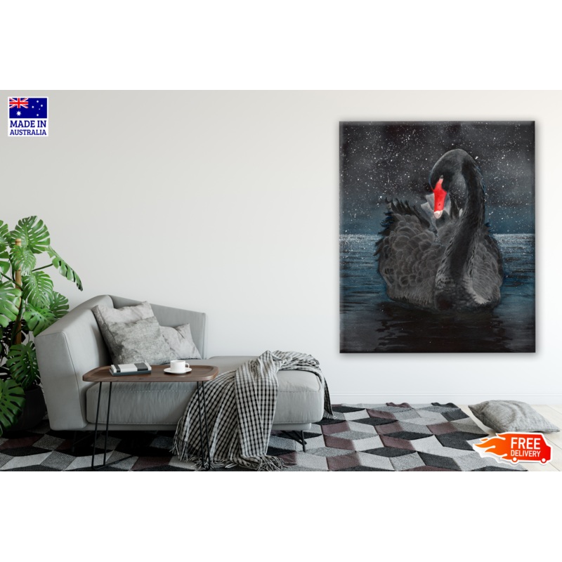 Black Swan on Lake Painting Print 100% Australian Made