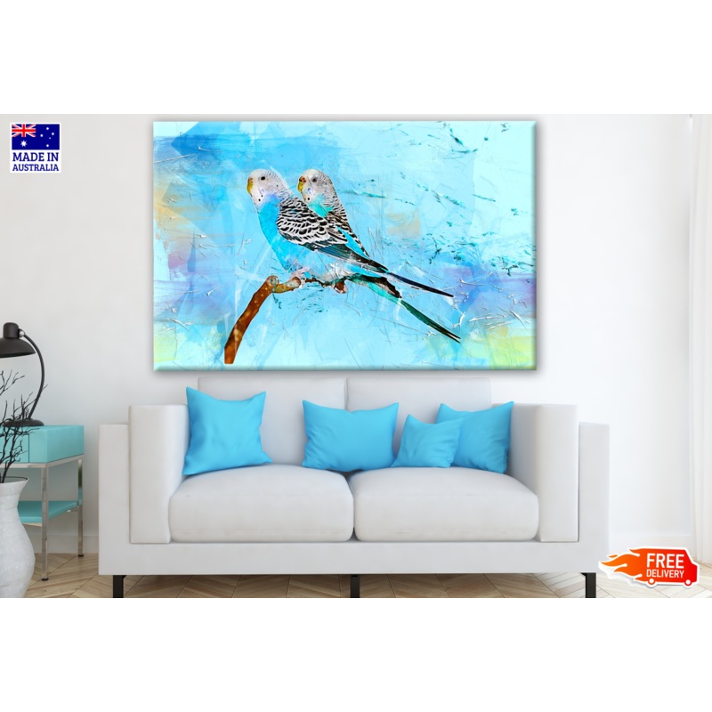 Blue Birds On A Tree Branch Painting Print 100% Australian Made