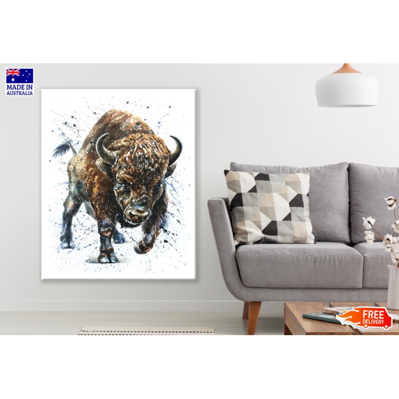 Buffalo Running Watercolour Painting Print 100% Australian Made