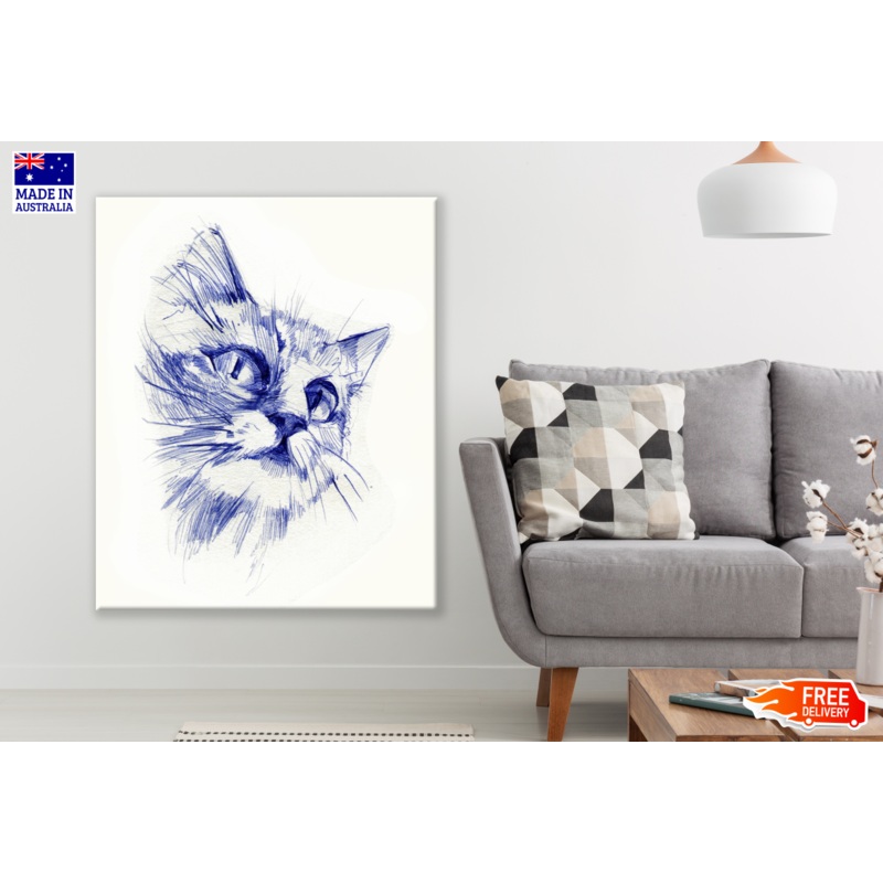 Cat Face Portrait Drawing Print 100% Australian Made