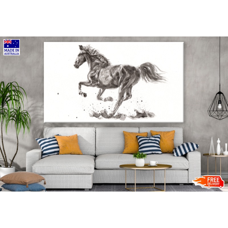 Running Horse B&W Painting Print 100% Australian Made