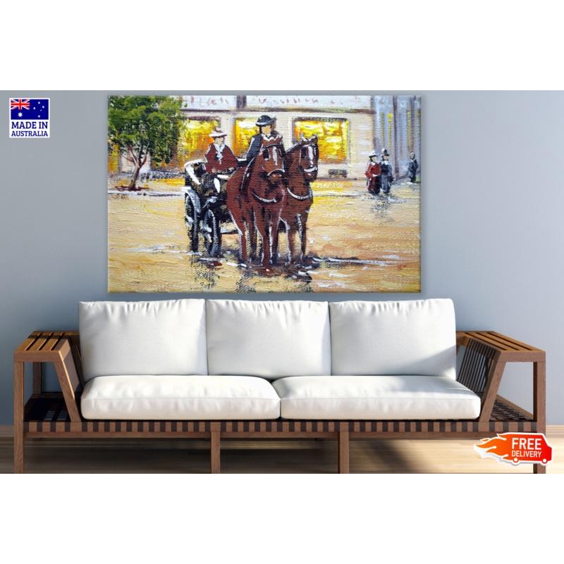 Vintage Horse Cart In City Street Painting Print 100% Australian Made