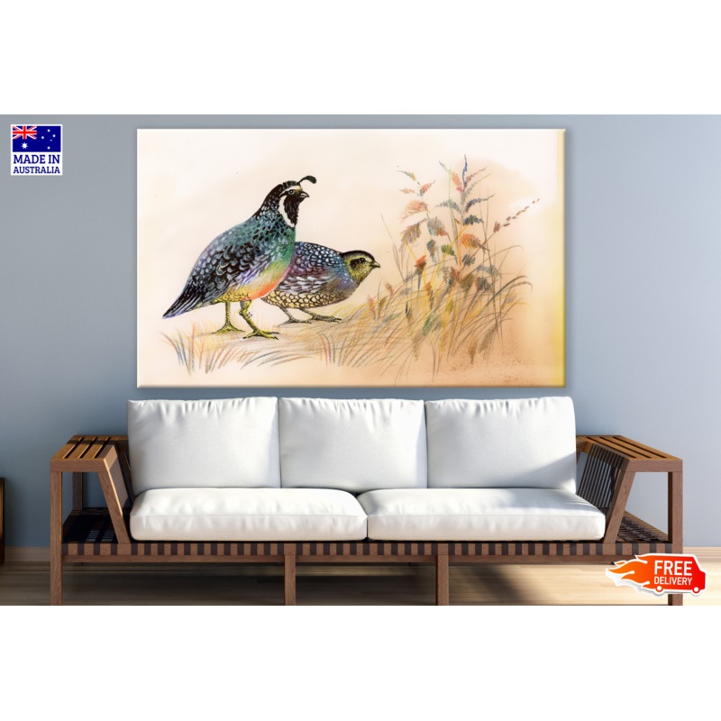 Watercolour Quail Birds Painting Print 100% Australian Made