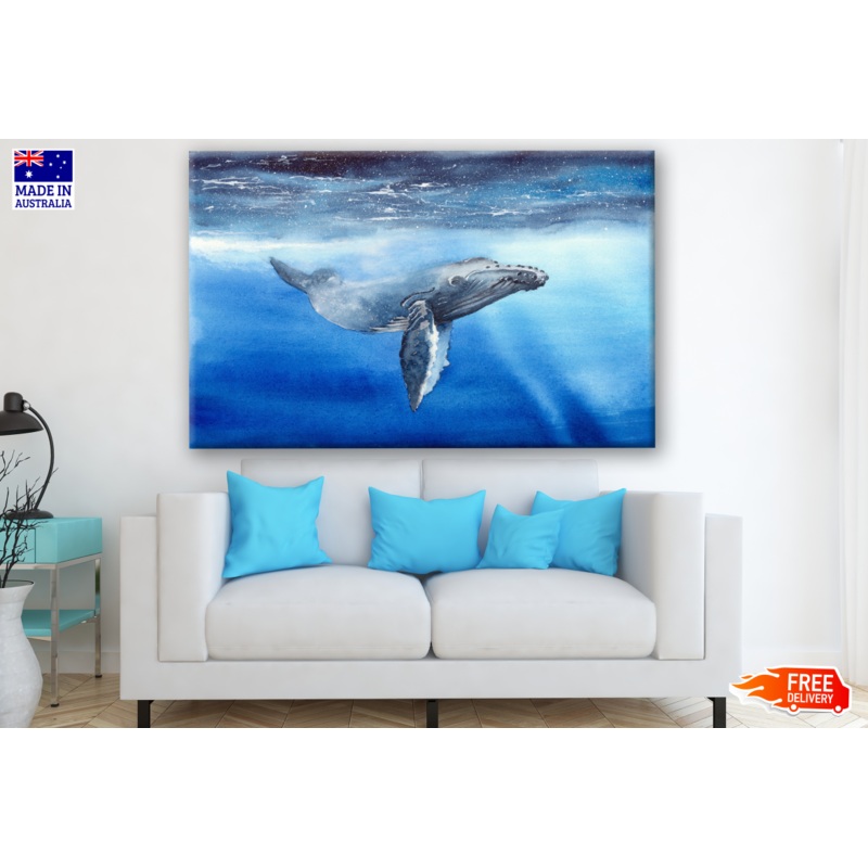 Whale Swimming in Sea Painting Print 100% Australian Made