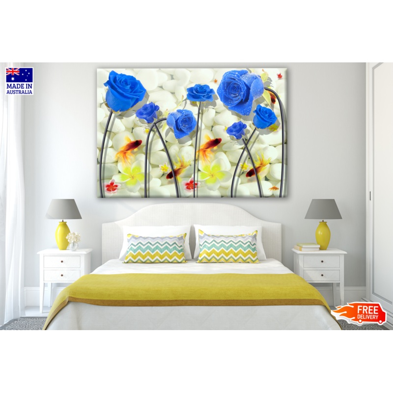 White Stones, Goldfish & Blue Roses Photograph Print 100% Australian Made