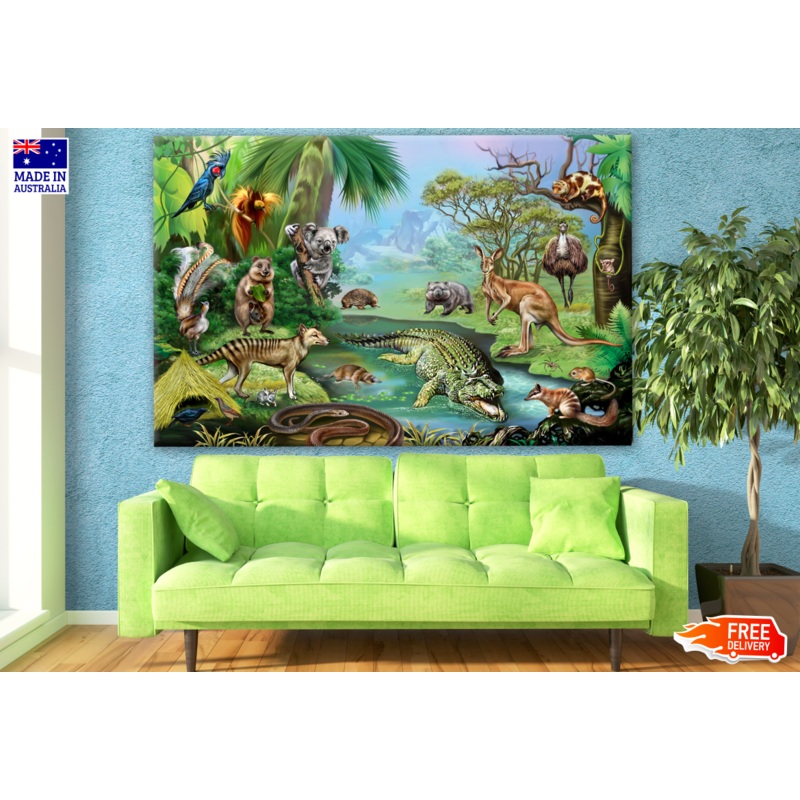 Wild Animals on Forest Art Print 100% Australian Made