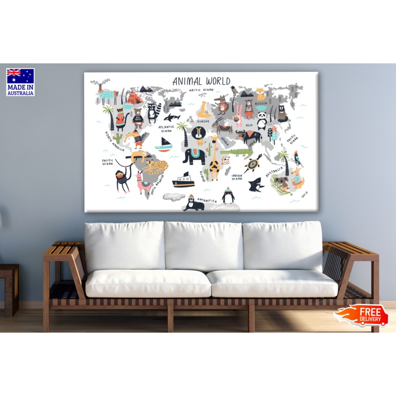 Animal World Map Illustration Print 100% Australian Made