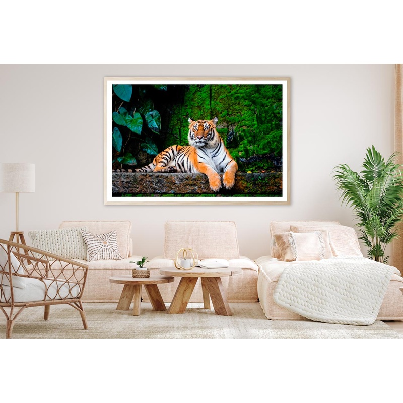 Beautiful Bengal Tiger with Lush Green Habitat Background Home Decor Premium Quality Poster Print Choose Your Sizes
