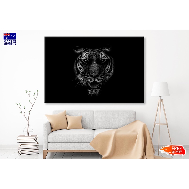 Black & White Beautiful Tiger on Black Wall Art Decor 100% Australian Made