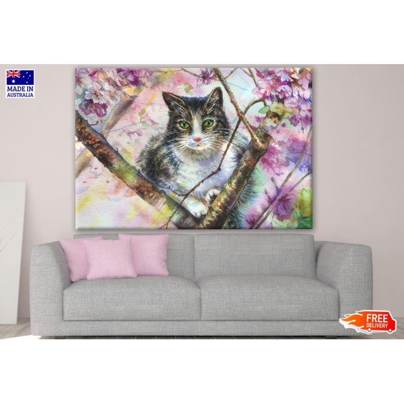 Cat & Flowers Watercolour Painting Print 100% Australian Made