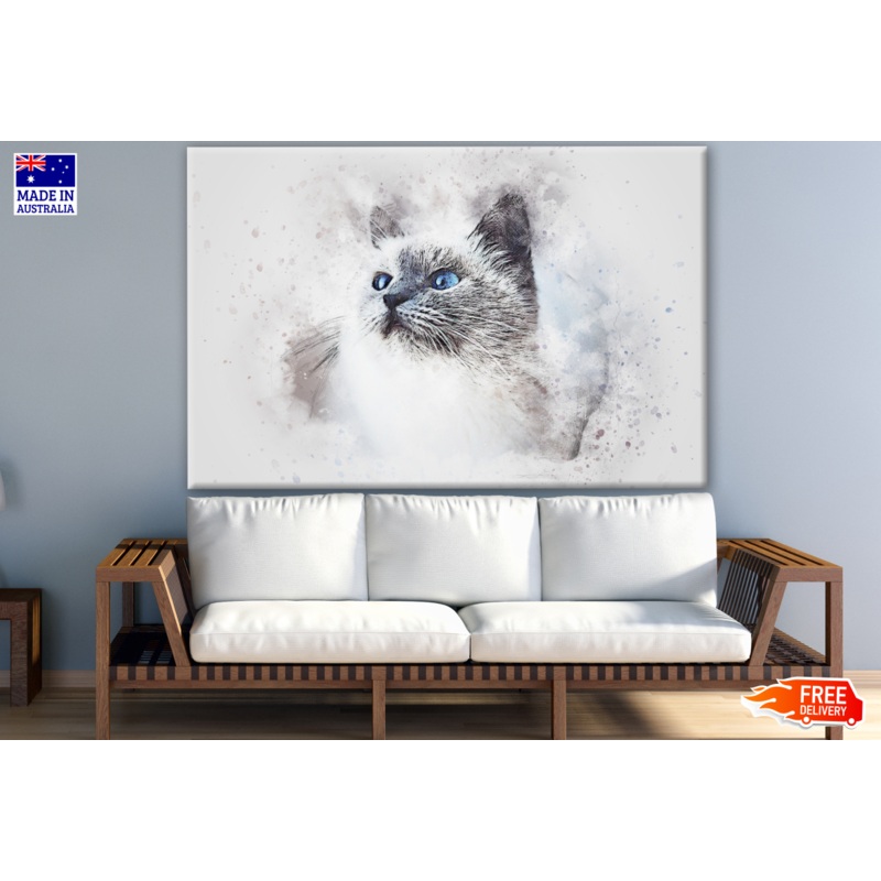 Cat Portrait with Blue Eyes Painting Design Print 100% Australian Made