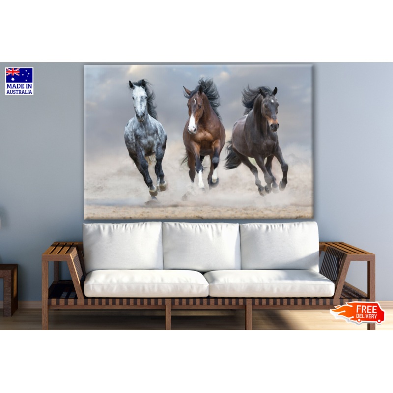 Running Horses on Sand Ground Photograph Print 100% Australian Made