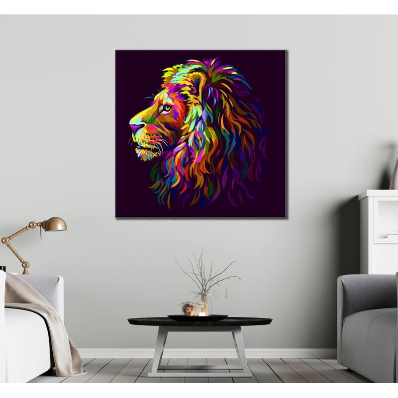 Square Canvas Abstract Lion Face Design High Quality Print 100% Australian Made