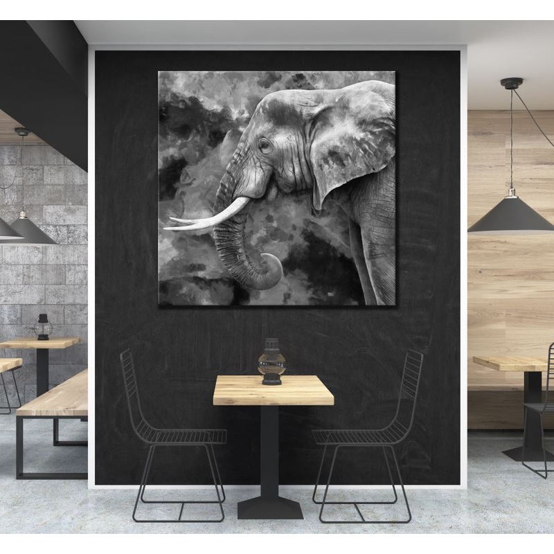 Square Canvas B&W Elephant Painting High Quality Print 100% Australian Made