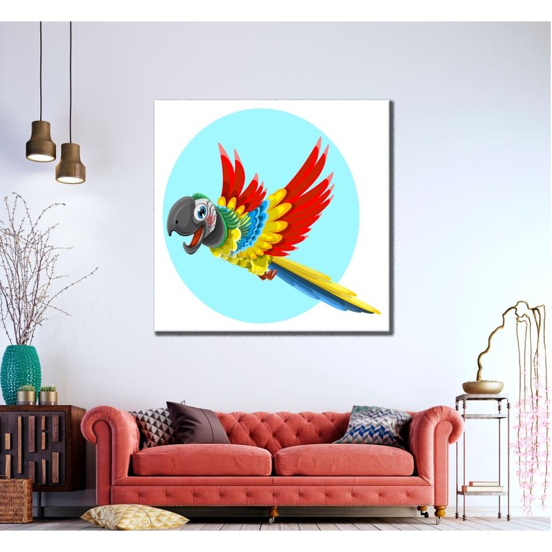Square Canvas Colourful Parrot Art High Quality Print 100% Australian Made