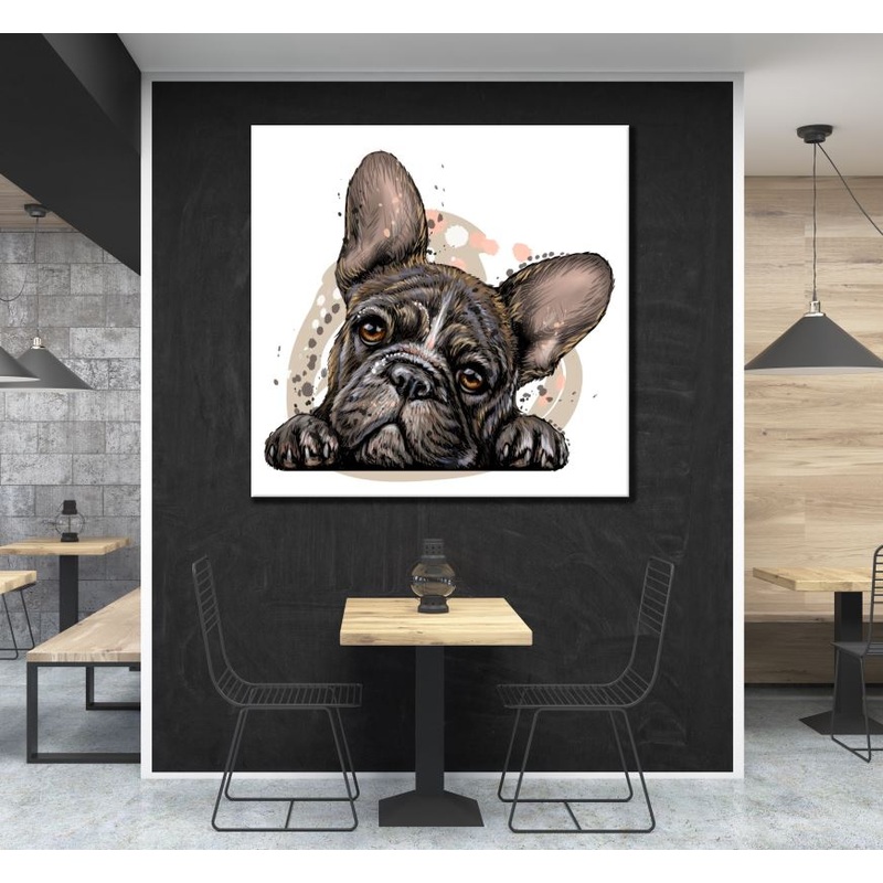 Square Canvas Cute Dog Portrait Painting High Quality Print 100% Australian Made