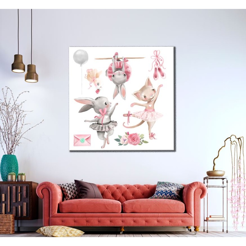 Square Canvas Cute Little Animals Painting High Quality Print 100% Australian Made